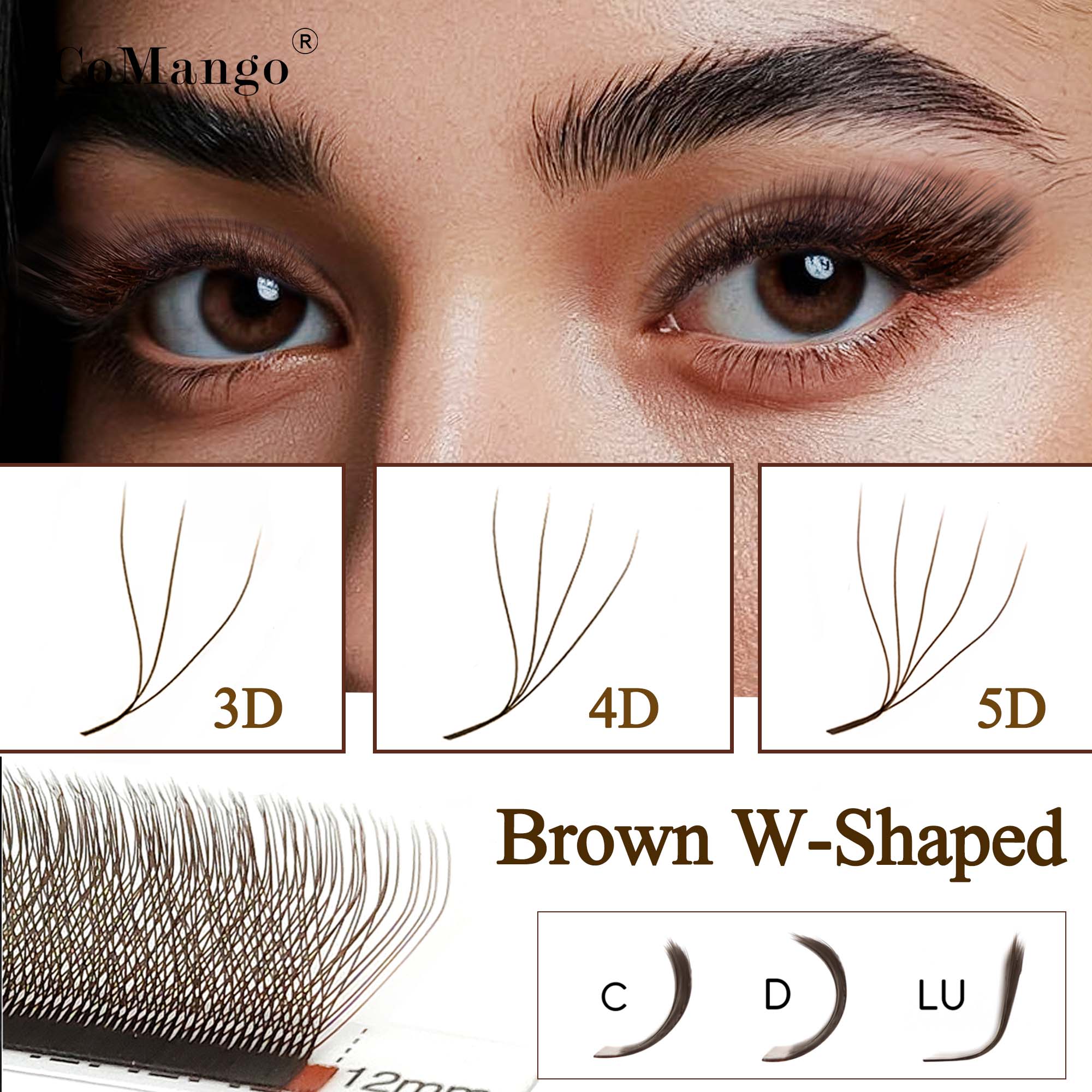 CoMango C/D/LU Brown 3D/4D/5D  - Eyelash Extension Volume Styles 评论和价格